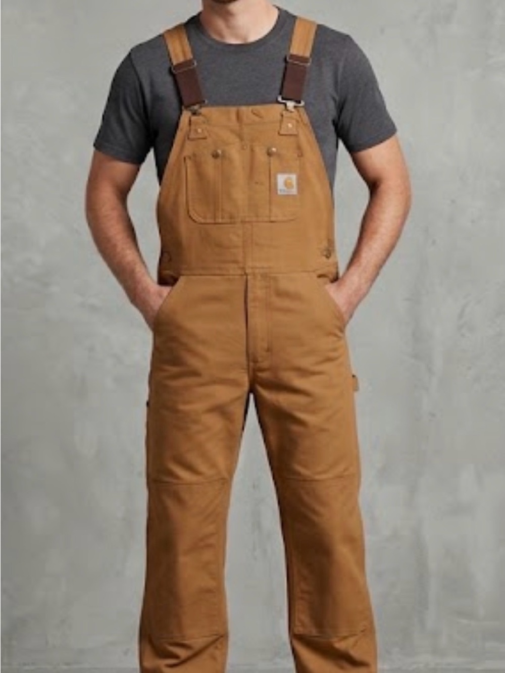 Carhartt Tan/Brown Duck Cargo Overalls - Men’s Work Bib